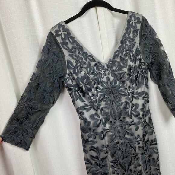 Sue Wong Nocturne Grey Ribbon Embroidered Sheath Cocktail Dress Sz.2 - Picture 6 of 14